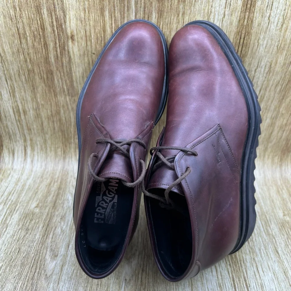Salvatore Ferragamo Charlie Chukka Boots Men's 6.5 EE Brown Leather Gancini